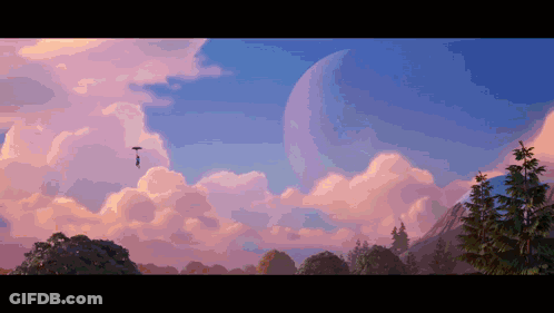 A Pixel Art Painting Of A Cloudy Sky With A Planet In The Background GIF