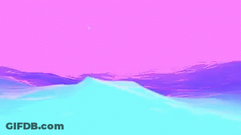 A Pixel Art Painting Of A Purple And Blue Landscape With Mountains In The Background . GIF