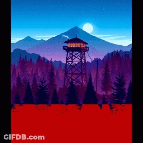 A Pixel Art Painting Of A Watch Tower In The Middle Of A Forest GIF