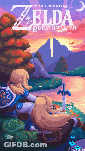 A Pixel Art Poster Of The Legend Of Zelda Breath Of Wild GIF