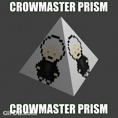 A Pixel Art Pyramid With The Words Crowmaster Prism Written Above It GIF