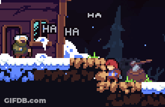 A Pixel Art Scene With A Sign That Says " Ha " On It GIF
