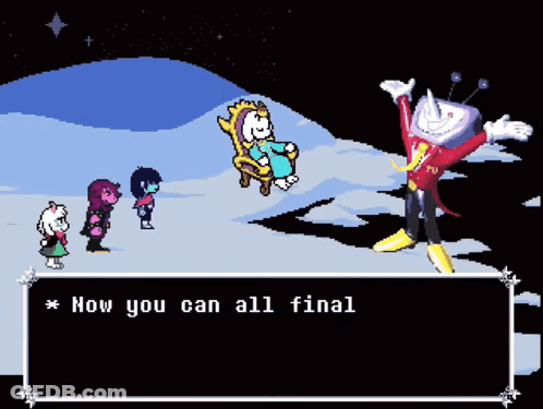 A Pixel Art Scene With The Words Now You Can All Final In The Corner GIF