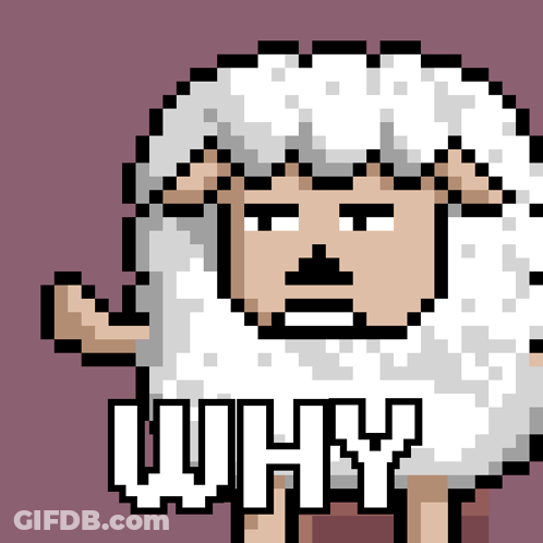 A Pixel Art Sheep With The Word Why On Its Shirt GIF