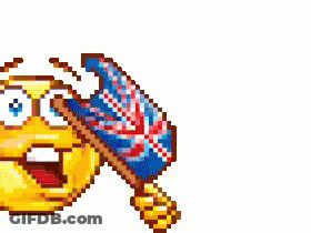 A Pixel Art Smiley Face With A British Flag Behind It GIF