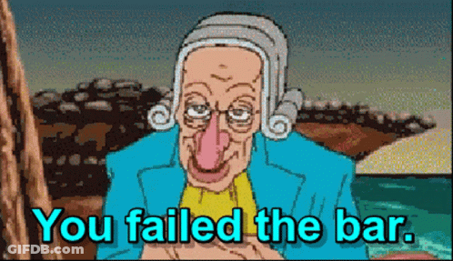 A Pixelated Cartoon Of A Judge With The Words " You Failed The Bar " GIF