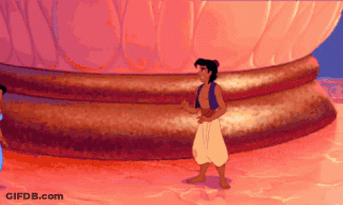 A Pixelated Cartoon Of Aladdin And Jasmine Standing Next To Each Other GIF
