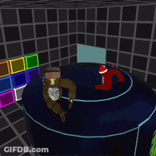 A Pixelated Gorilla Wearing A Fur Hat And A Patch That Says Random GIF