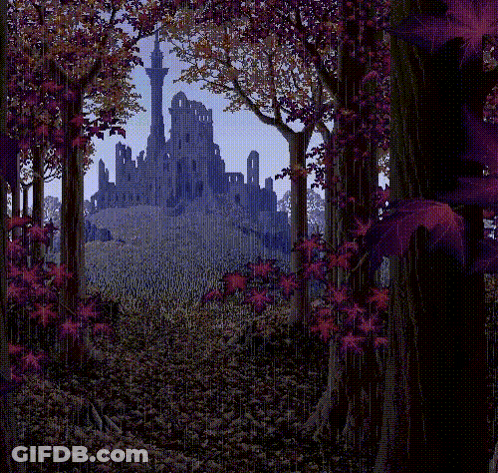 A Pixelated Image Of A Castle In The Woods GIF