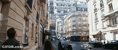 A Pixelated Image Of A City Street With A Sign That Says ' Lg ' GIF