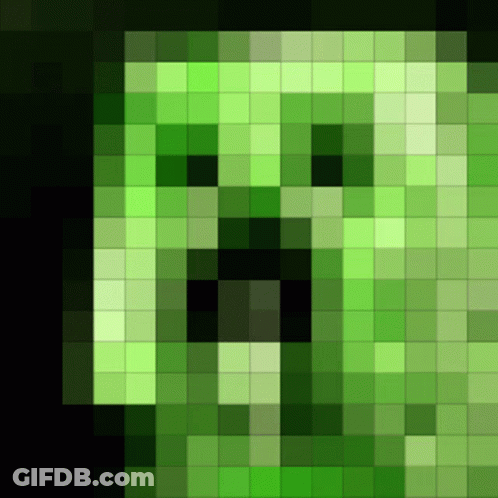 A Pixelated Image Of A Creeper 'S Face With A Black Background GIF