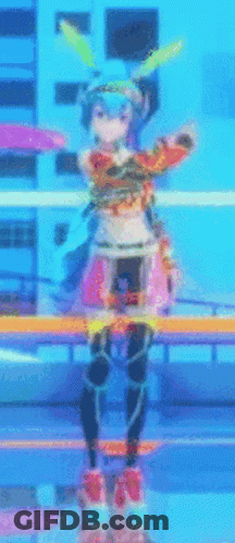 A Pixelated Image Of A Girl With Bunny Ears Standing On A Stage GIF