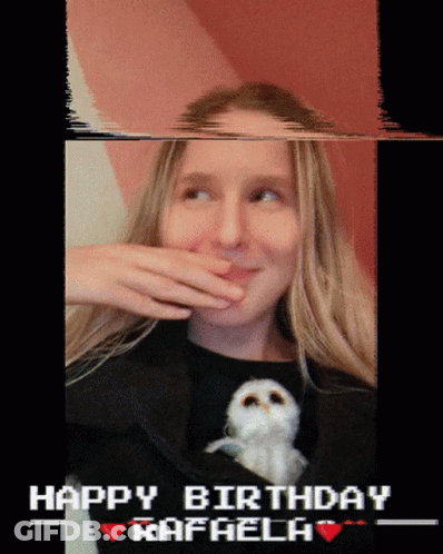 A Pixelated Image Of A Girl With The Words Happy Birthday Rafhela GIF