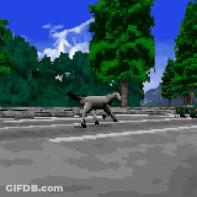 A Pixelated Image Of A Horse Walking Down A Street GIF