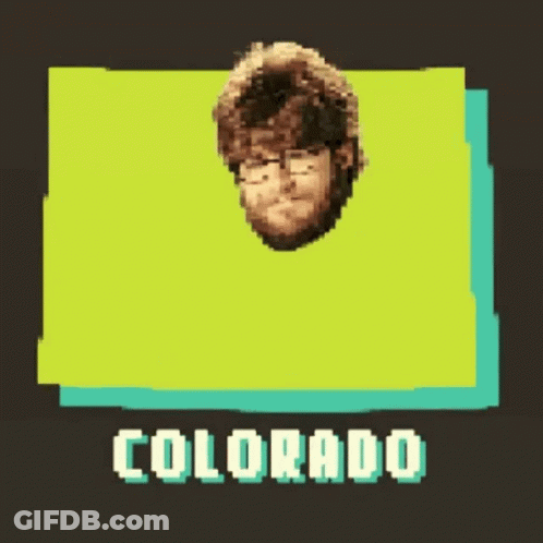 A Pixelated Image Of A Man 'S Head With The State Colorado Written Below It GIF