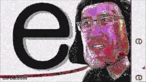 A Pixelated Image Of A Man Wearing Glasses With The Letter E Behind Him GIF