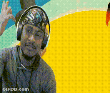 A Pixelated Image Of A Man Wearing Headphones And A Bandana GIF