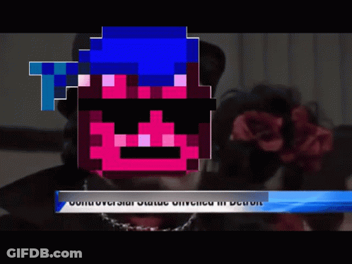 A Pixelated Image Of A Man With A Blue Hat And Sunglasses GIF