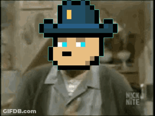 A Pixelated Image Of A Man With The Nick Nite Logo On The Bottom GIF