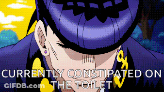 A Pixelated Image Of A Man With The Words Currently Constipated On The Toilet Below Him GIF