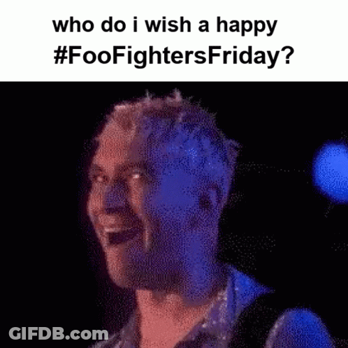 A Pixelated Image Of A Man With The Words Who Do I Wish A Happy #Foofighters Friday GIF