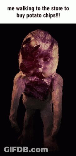 A Pixelated Image Of A Monster With The Caption " Me Walking To The Store To Buy Potato Chips " GIF