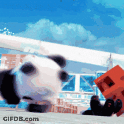 A Pixelated Image Of A Panda Bear And A Red Cube GIF
