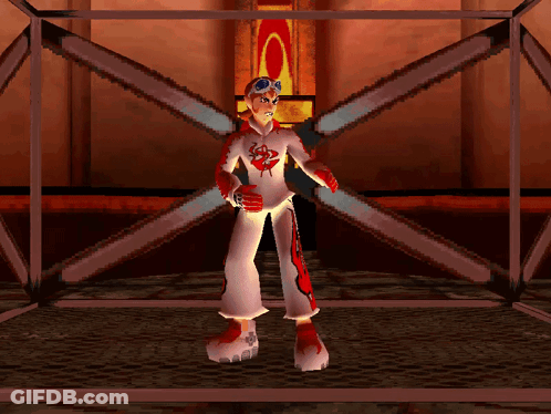 A Pixelated Image Of A Person In A Red And White Outfit With The Letter C On His Chest GIF