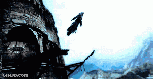 Pixelated Person Jumping From Building GIF