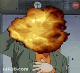 A Pixelated Image Of A Person With A Huge Explosion In Front Of Their Face GIF