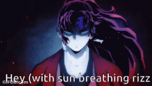 A Pixelated Image Of A Person With The Words Hey With Sun Breathing Rizz GIF