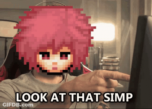 A Pixelated Image Of A Person With The Words Look At That Simp Below Them GIF