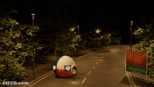 A Pixelated Image Of A Road At Night With A Sign That Says ' Polska ' GIF