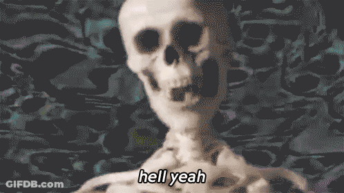 A Pixelated Image Of A Skeleton With The Words Hell Yeah Above It GIF
