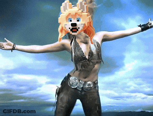 A Pixelated Image Of A Woman In A Bikini With Her Arms Outstretched And A Bunny Mask On Her Head GIF