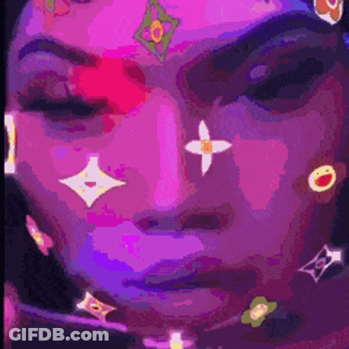 A Pixelated Image Of A Woman 'S Face With Louis Vuitton Logos On It GIF