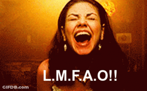 A Pixelated Image Of A Woman Screaming With The Words L.m.f.a.o. GIF
