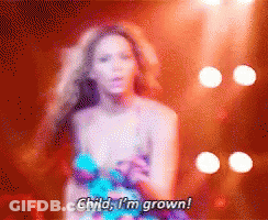 A Pixelated Image Of A Woman Singing With The Words " Child I 'M Grown " GIF