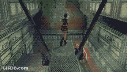A Pixelated Image Of A Woman Walking Down A Hallway GIF