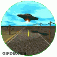 A Pixelated Image Of An Ufo Flying Over A Highway GIF