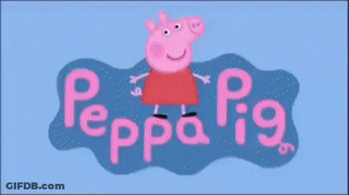 A Pixelated Image Of Peppa Pig And The Words Peppa Pig On A Blue Background GIF