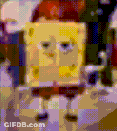 A Pixelated Image Of Spongebob Squarepants Standing In Front Of A Red Car . GIF