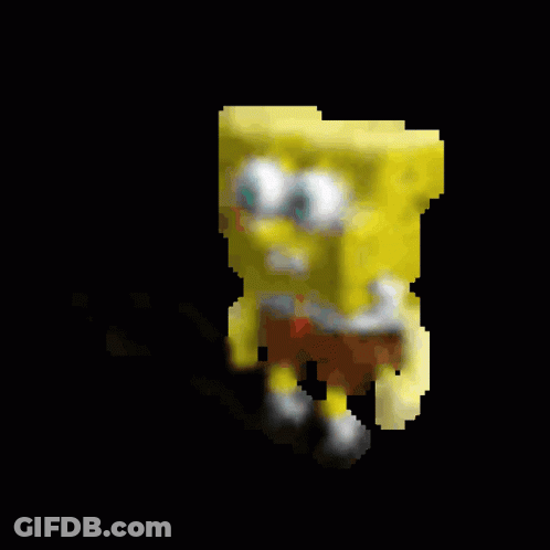A Pixelated Image Of Spongebob Squarepants With A Black Background GIF