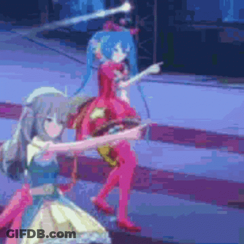 A Pixelated Image Of Two Anime Girls Holding Guns GIF