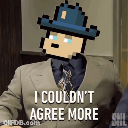 A Pixelated Man In A Suit And Tie Says I Could N't Agree More GIF