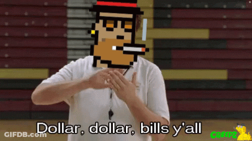 A Pixelated Man Smoking A Cigarette With The Words Dollar Dollar Bills Y'all GIF