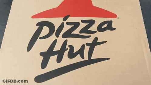 A Pizza Hut Box With A Red And White Logo GIF
