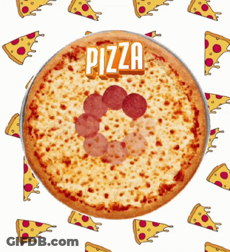 A Pizza Surrounded By Slices Of Pizza And The Word Pizza GIF