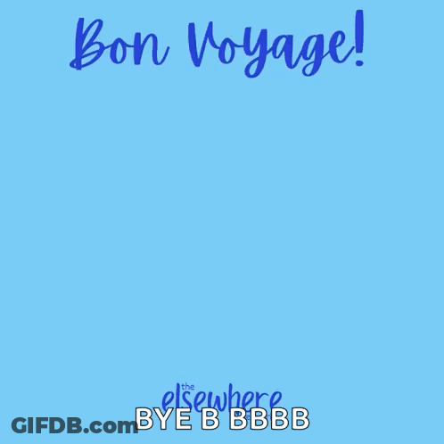 A Plane Is Flying In The Sky With The Words Bon Voyage Written Below It GIF