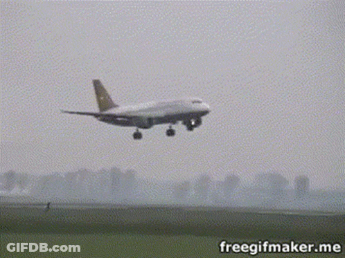 A Plane Is Taking Off From A Runway With The Words " C'mon " On It GIF